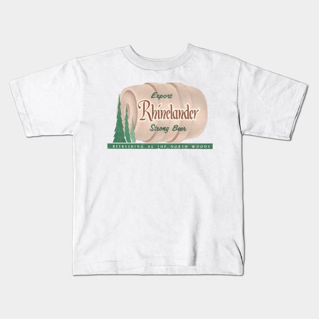 Rhinelander Beer Retro Defunct Wisconsin Breweriana Kids T-Shirt by darklordpug